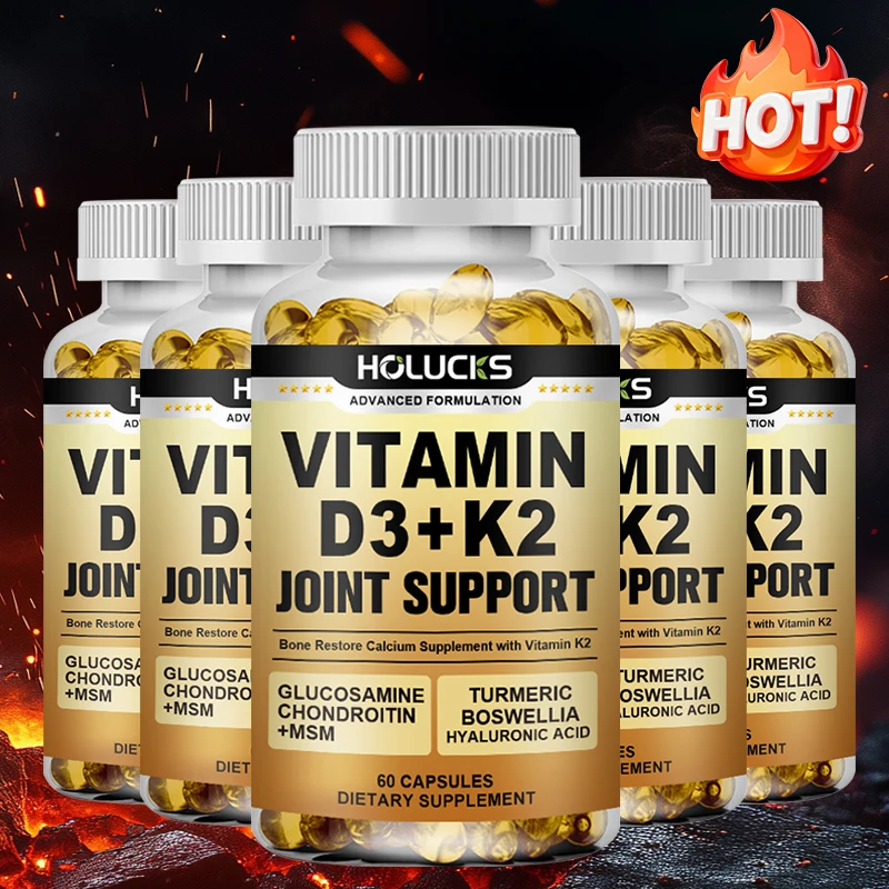 

Vitamin D3 K2 Joint Support Capsules, with Turmeric & Hyaluronic Acid, Supports Joint Health, Flexibility & Calcium Absorption