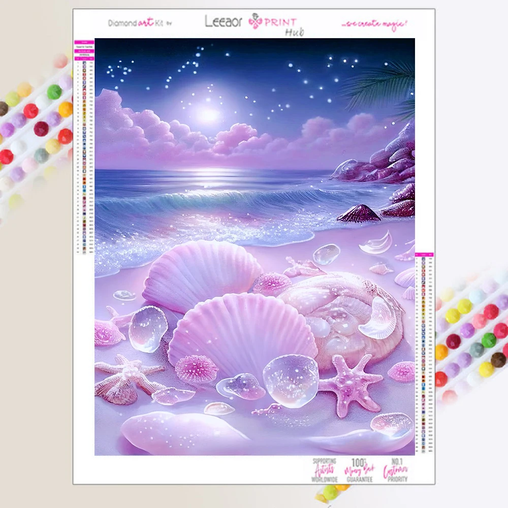 

Diamond Painting Fantasy Shell Seaside Scenery Diamond Embroidery Mosaic Cross Stitch Kit Girls' Bedroom Home Decoration Gift 5D