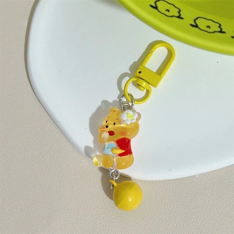 Nieuwe Transparante Winnie De Poeh Sleutelhanger Gele Bel Hanger Cartoon Anime Kawaii Rugzak Rits Decoratie Hanger Speelgoed Gift