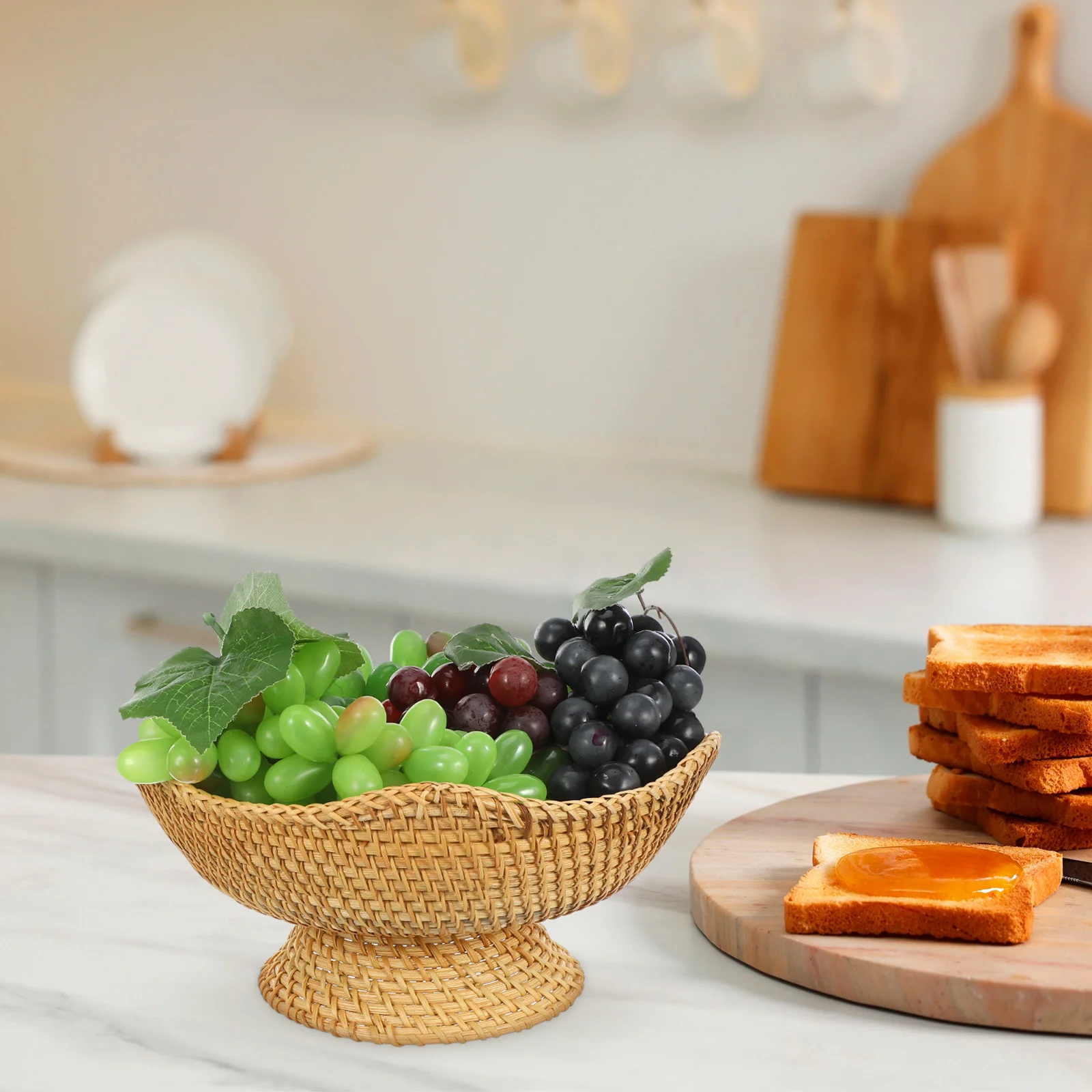 

Woven Storage Basket for Keys and Snacks Round Rattan Fruit Basket Organizer Desktop Sundries Holder Entryway Table Decor Home