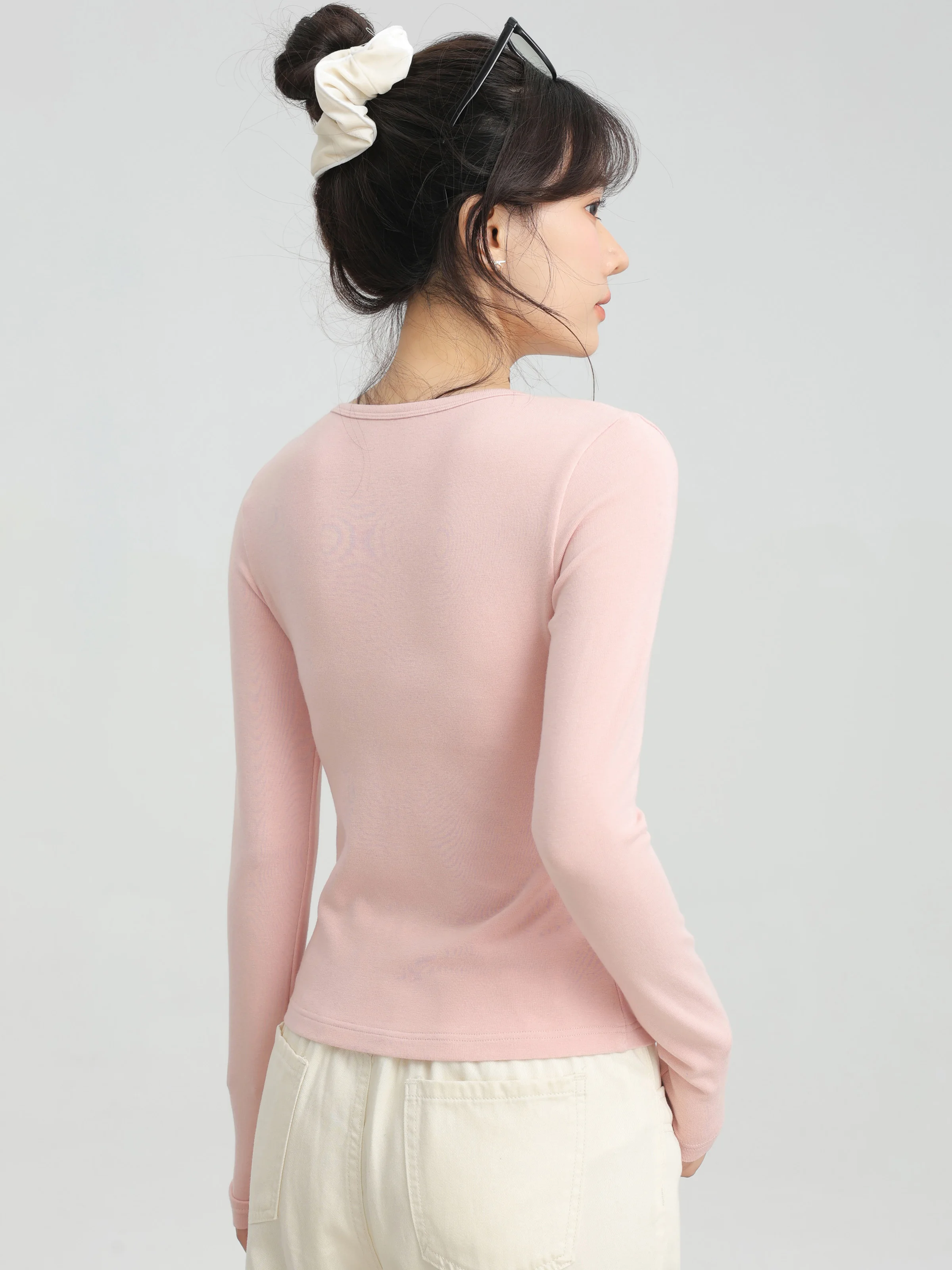 الخامس الرقبة سليم صالح متماسكة الأعلى للنساء كم طويل بسط تي شيرت غير رسمي لينة الصوف مثل مضلع بلوزة ملابس يومية طبقات أنيقة #5