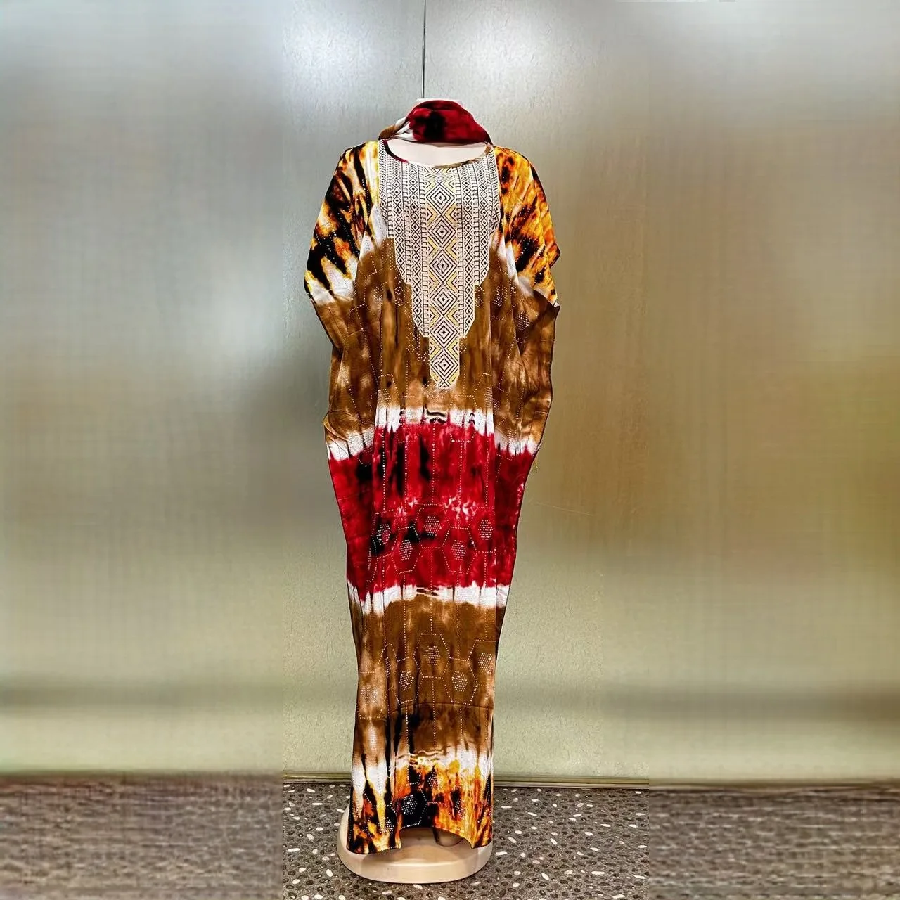 2025 Новый модный и элегантный большой шарф Hot Style Hot Diamond Европейский и американский свободный повседневный дышащий Ближневосточный Bubu Африканский принт женское летнее хлопковое платье
