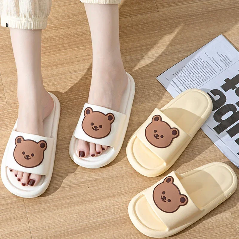 Zomer Vrouwen Thuis Slippers Schattige Kleine Beer Platform Anti Slip Comfortabele Douche Slippers Outdoor Koppels Schoenen Vrouwen En Mannen