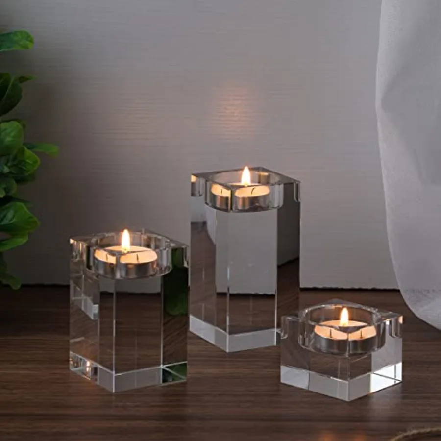 Pcs Crystal Tea Light Candle Holders Glass Votive Candle Stands Square Candlestick Holders for Wedding Dining Living Room Cente