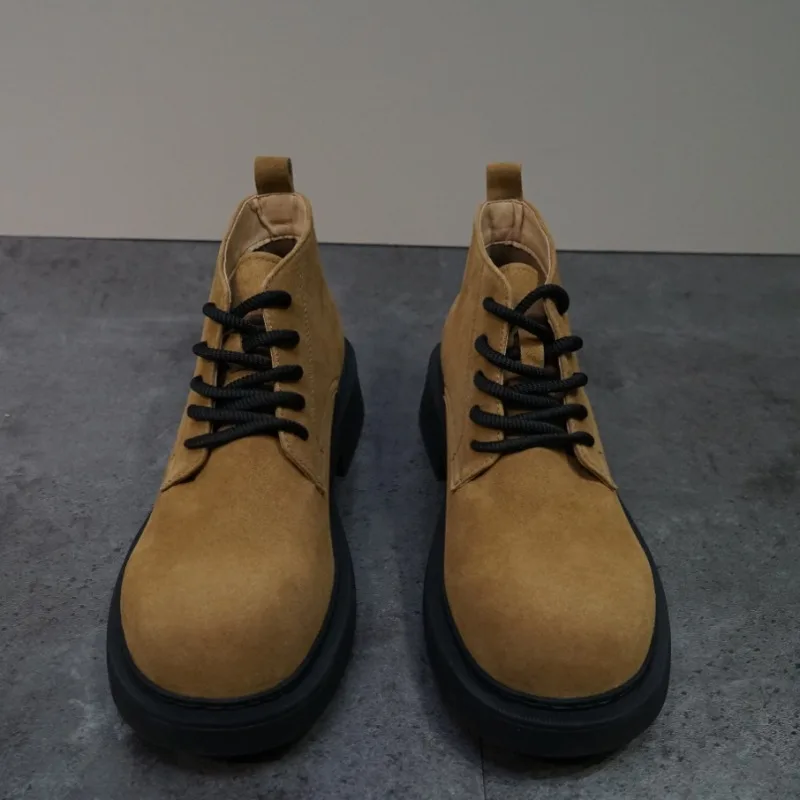 Japanese Thick Soled Genuine Leather Desert Boots Men Cowhide Suede High Top Retro British Motorcycle Oxford Boots Male Shoes