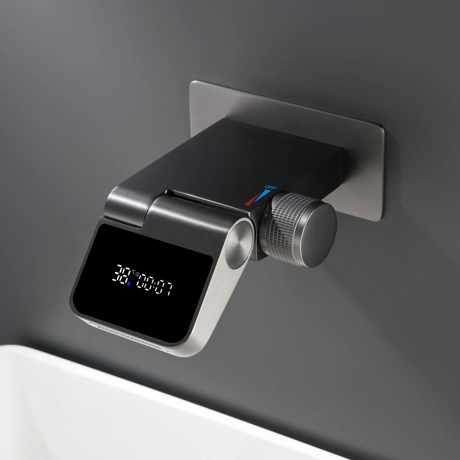 In-wall washbasin faucet Hot and cold water concealed digital display folding washbasin faucet Wall out washbasin All copper