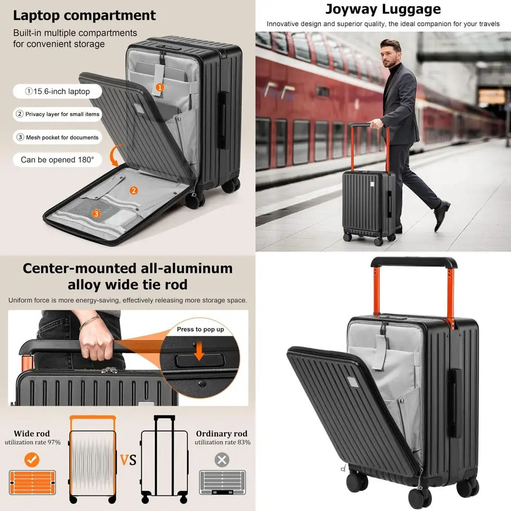 

Lightweight 20 Hardshell Spinner Suitcase with Front Pocket, TSA Lock (Black)