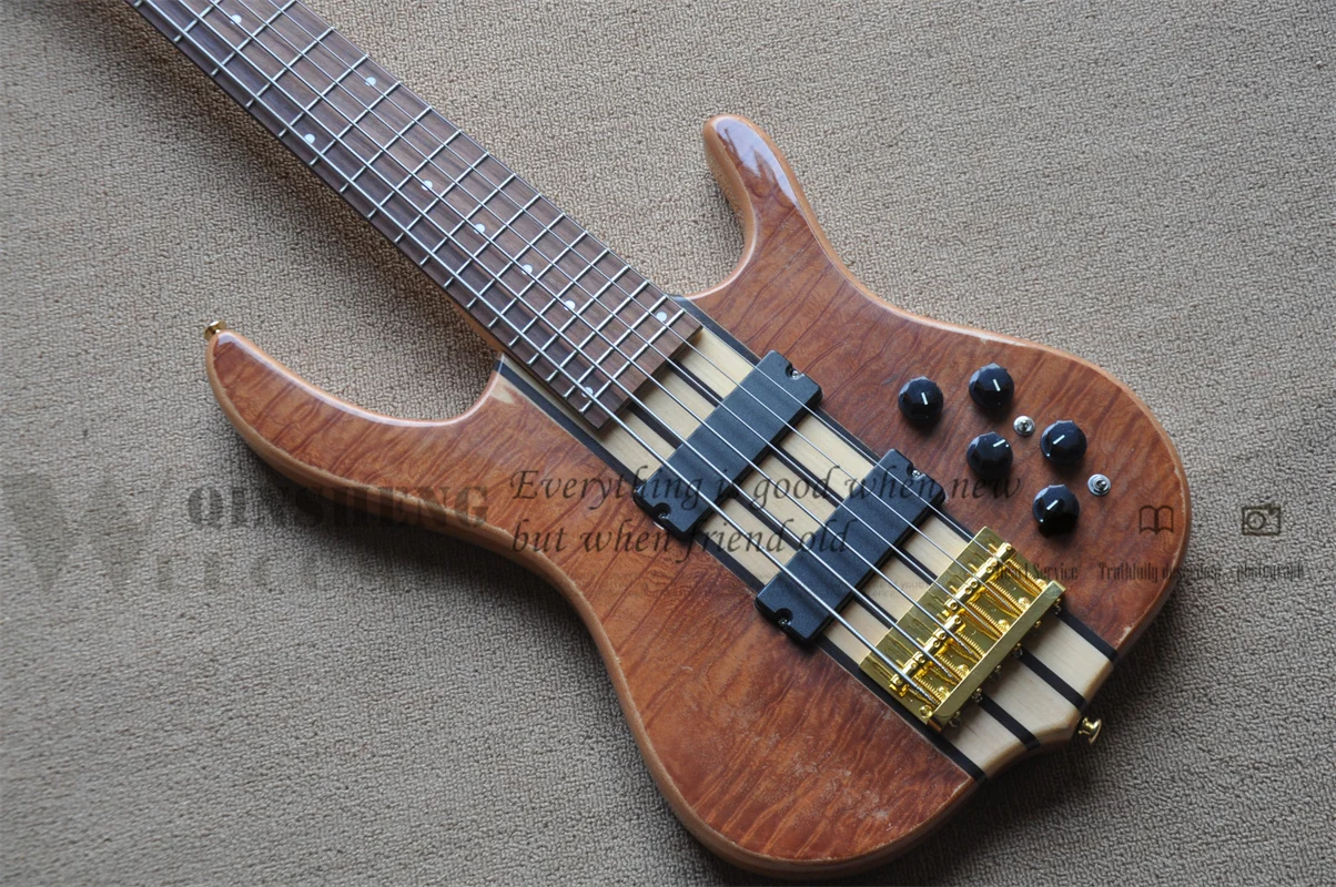 6 Strings Electric Guitar Bass, Smith Bass,Gold Bridge Maple Neck Bass Wood Body,Active Battery