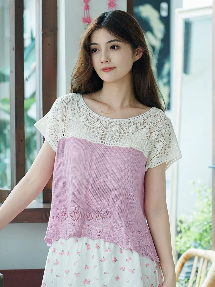 handmade-diy-crochet-kit-short-sleeve-two-colored-needle-material-pack-group-crochet-video-included-fine-yarn