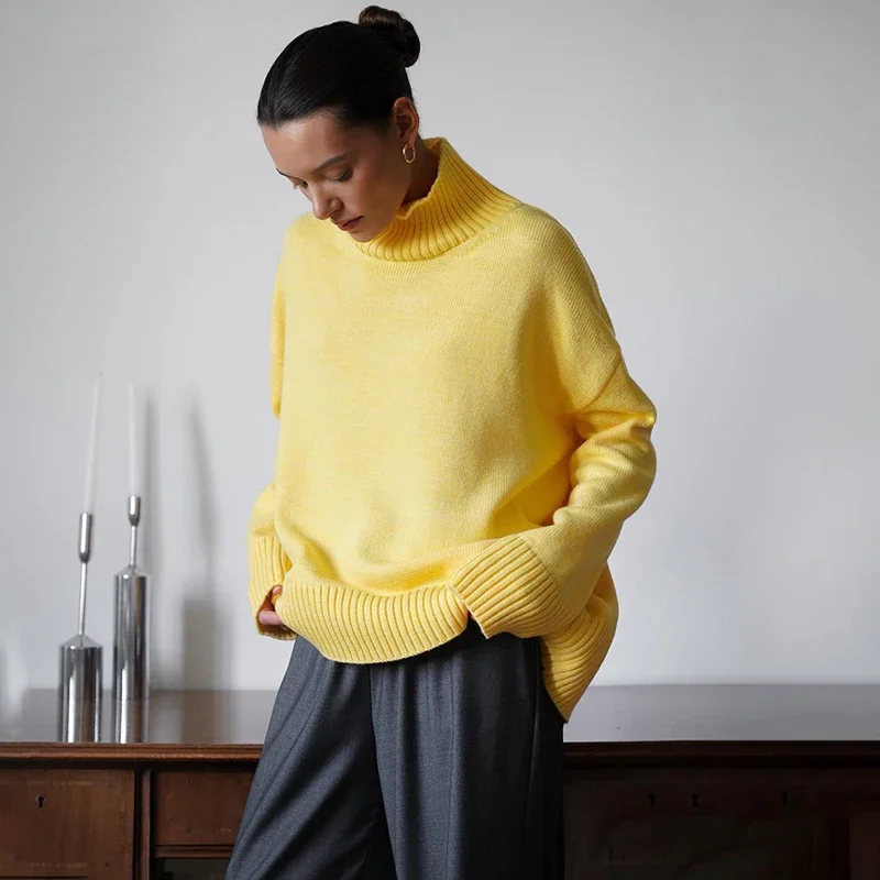 

Solid Turtleneck Knitted Sweater Casual Women's Loose Long Sleeve Pullovers 2025 New Autumn Winter Commuting Fashion Top