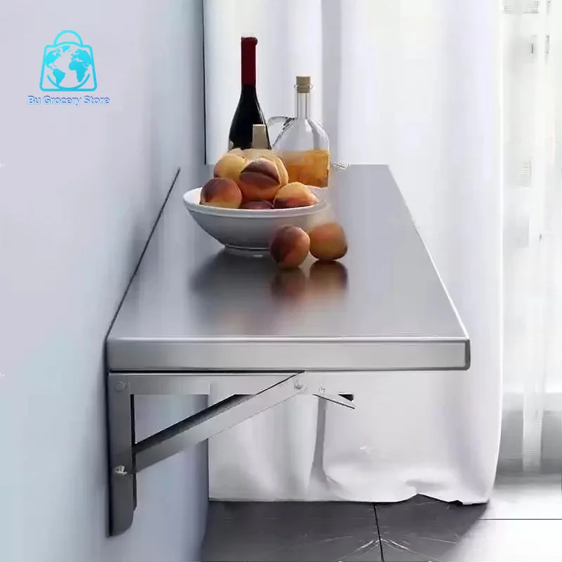 Home Kitchen Foldable Wall Storage Rack - Stainless Steel Punch-Mounted Shelf & Cutting Station