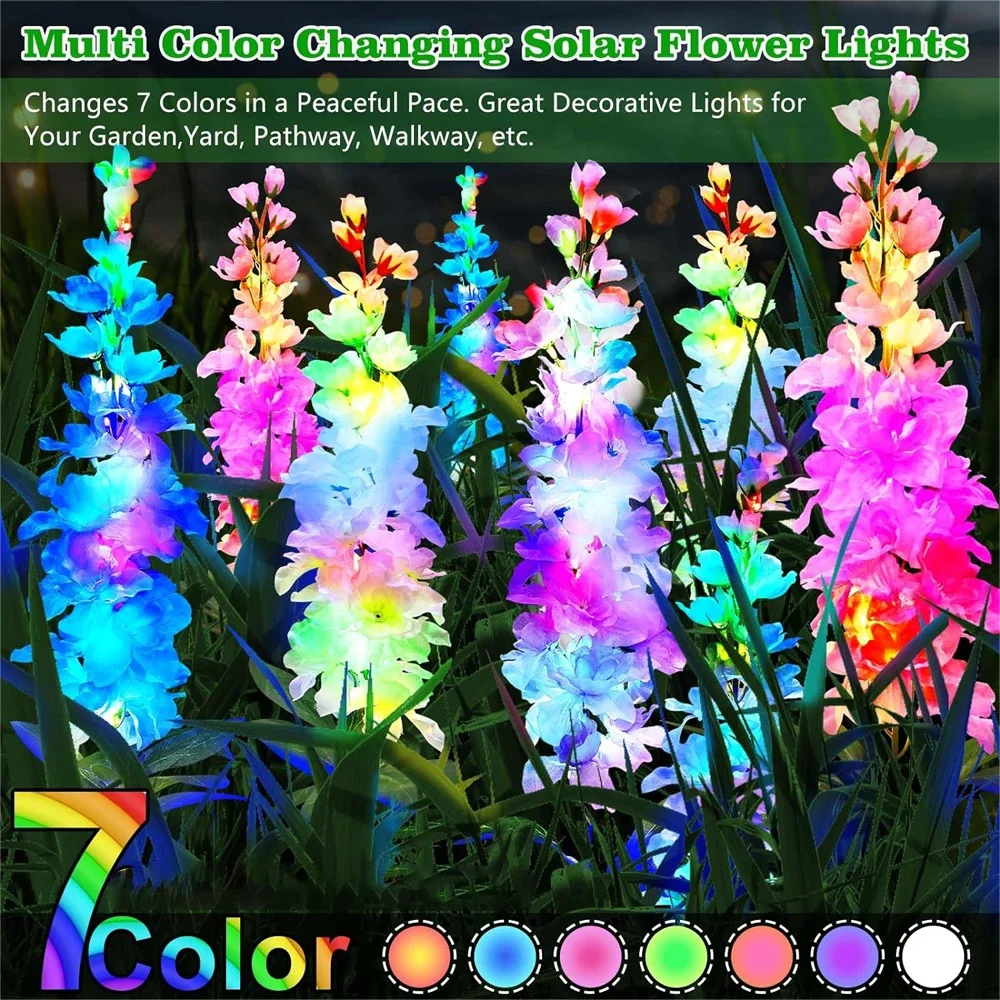 Outdoor Solar Lights Solar Flowers Garden Decor Solar Delphinium Flower Lights Waterproof LED Lights for Lawn Path Yard Decor