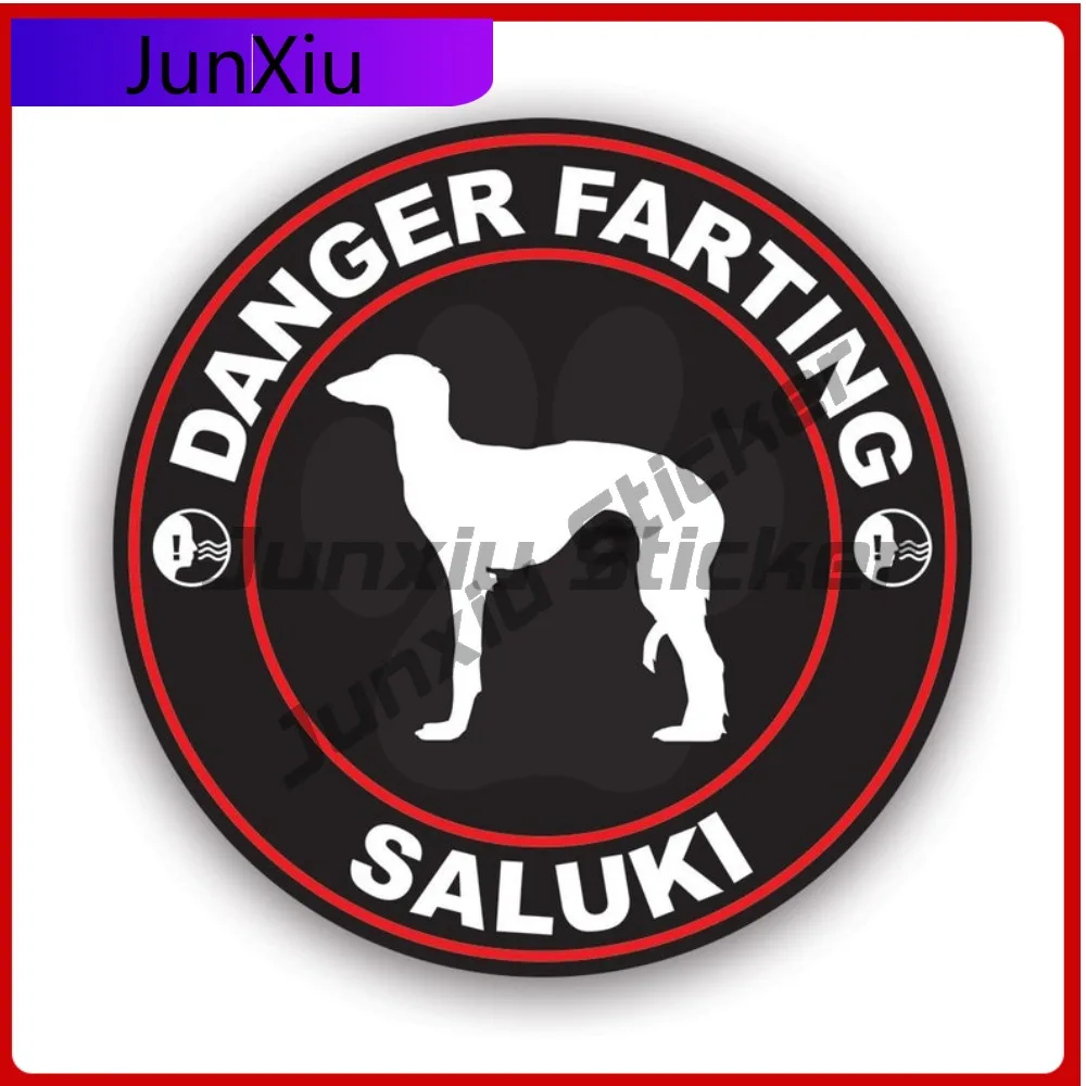 

Danger Farting Saluki Sticker Creative Decals Dog Canine Pet Gas Fart Farts Flatulence Persian Greyhound Auto Decor Car Sticker