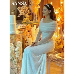 Sansa Luxury Beading Mermaid Wedding Dress Glitter Sequins Long Sleeves فستان حفلات الزفاف Shiny Sequins Robes De Soirée