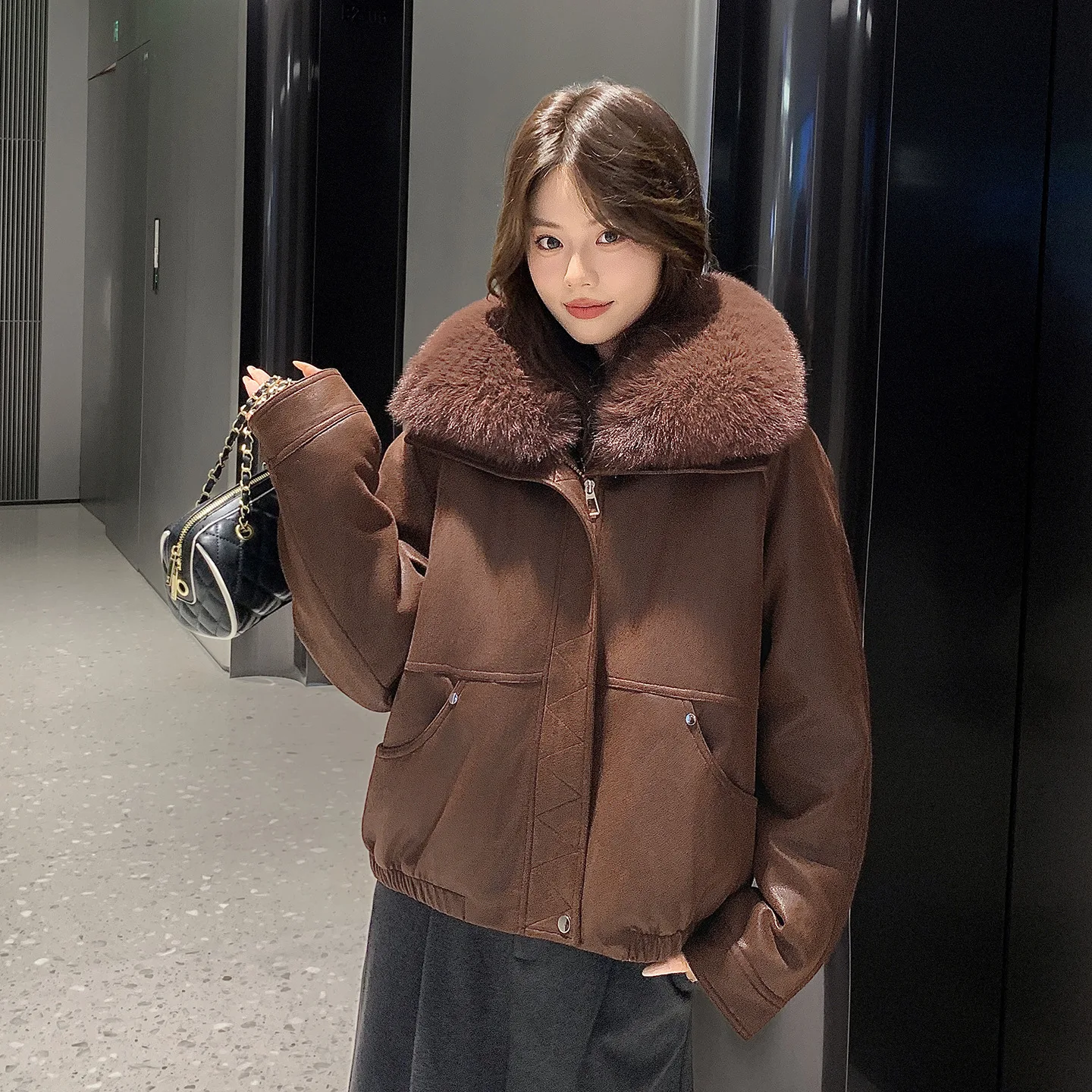 Women Leather Jacket Winter Parkas Coat Thicke Warm Cotton Padded Jacket Cold-proof Removable Large Fur Collar Leather Outerwear
