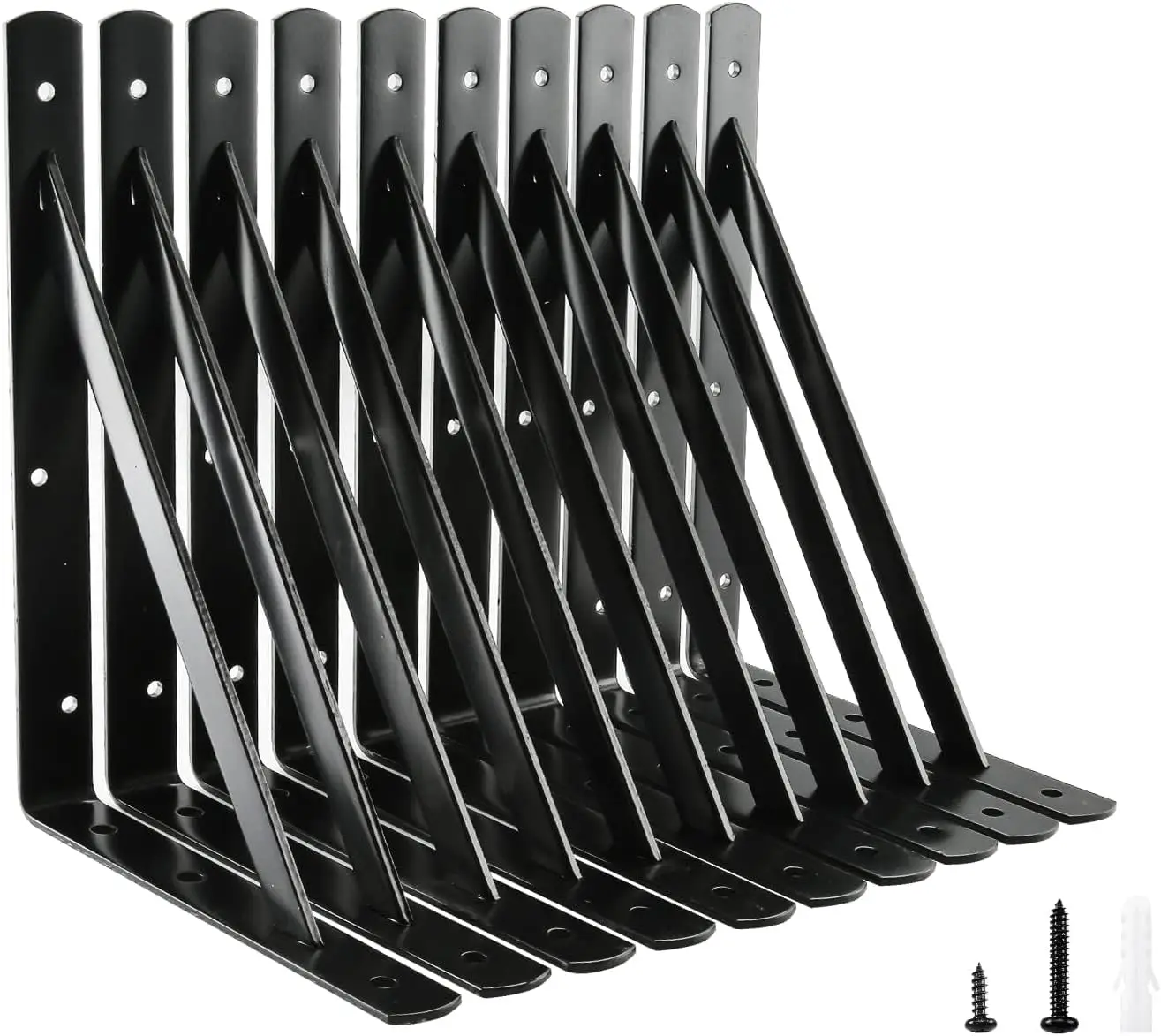 

12' x 8' Heavy Duty Black Metal Shelf Brackets, 600lb Load, 10-Pack L-Shelf Supports with Screws