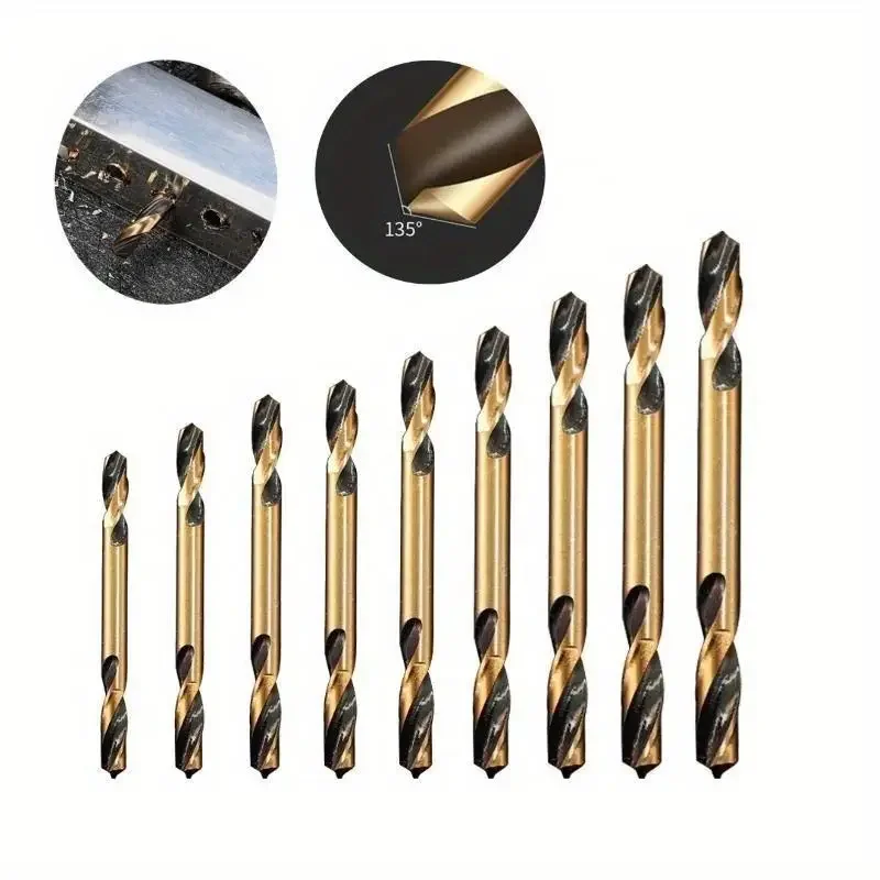 9Pcs Double Headed Drill Bits Stainless Steel Ultrahard Iron Carpenter Metal Plate Bits Countersink Drill Bits for Metal Wood Plastic Professional Woodworking DIY Enthusiasts Durable