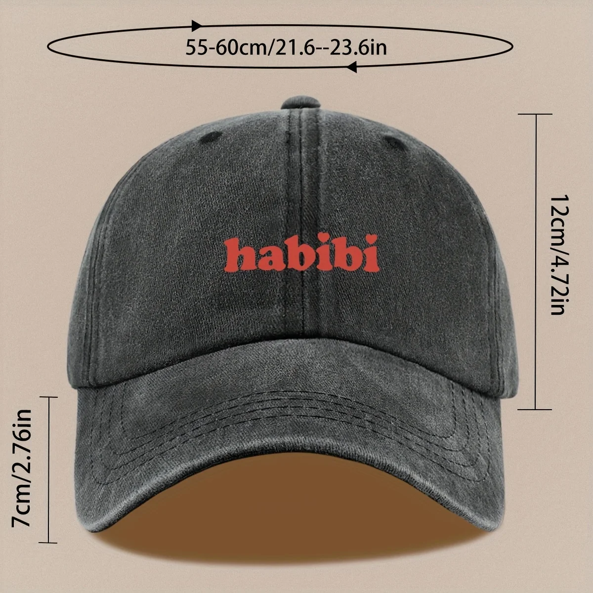 1pc 1pcs 1pc "Habibi" Arabic/Latin Love Phrase Print Vintage Cap - Adjustable Snapback, Lightweight Breathable Hat Suitable for view 6