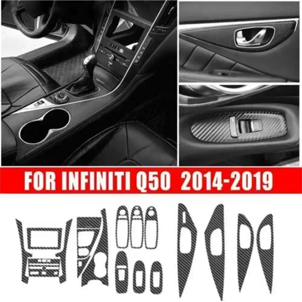 For Infiniti Q50 2014-2019  Carbon Interior Trim Sticker Set Speedometer Window Lifting Storage Car Accessories