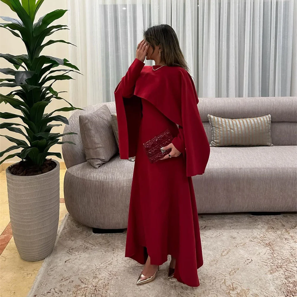 ROYET Red Long Vintage O Neck Full Sleeve Mermaid Formal Evening Gown Ankle Length Sweep Train Elegant Prom Dress For Woman