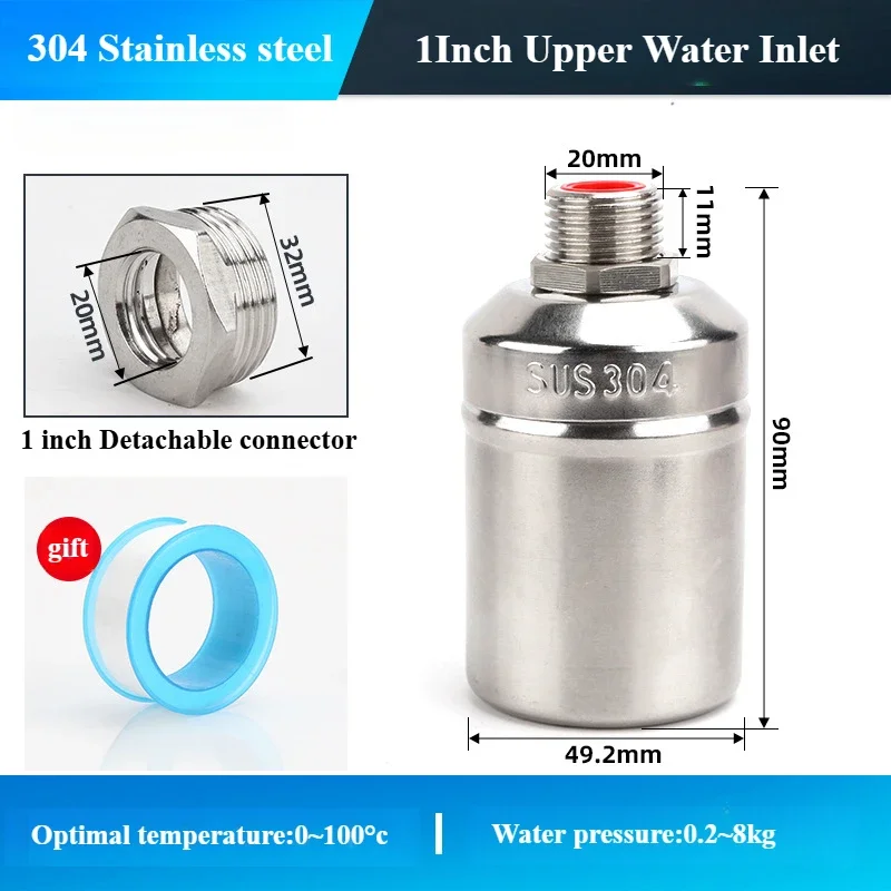 1/2 3/4 1Inch Ball Valve 304 Stainless Steel Automatic Water Level Control Floating Installed Inside for Tower Tank