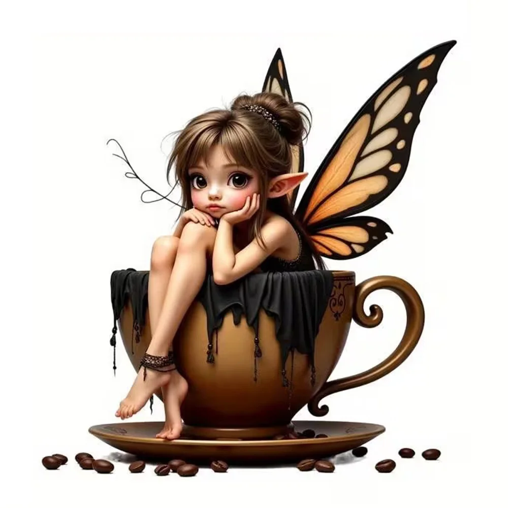 

Coffee Cup and Fairy Self-Adhesive Stickers, Bedroom Entryway Living Room Porch Home Decoration Wall Stickers