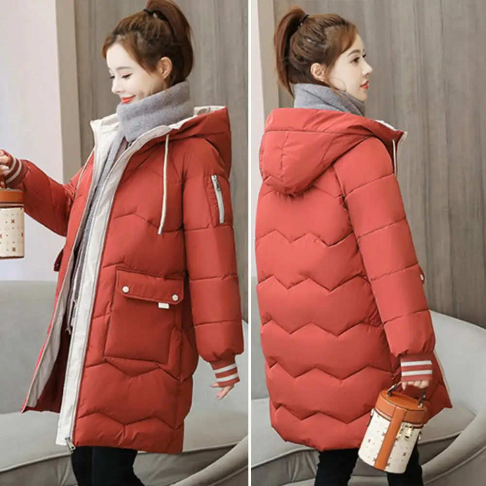 Winter Cotton Coat 2023 Solid Color Long Straight Winter Coat Casual Women Parkas Clothes Hooded Stylish Jacket Female Outerwear