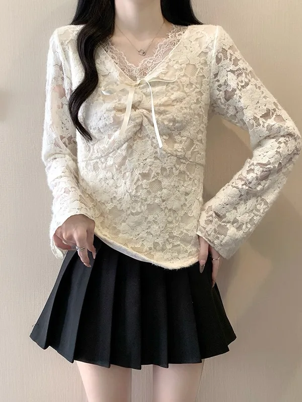 

plus Size Women's Long Sve Thiened Floing Lace T-irt Autumn Winter New Sle Slimming Inner Wear Top Korean Sle Co...