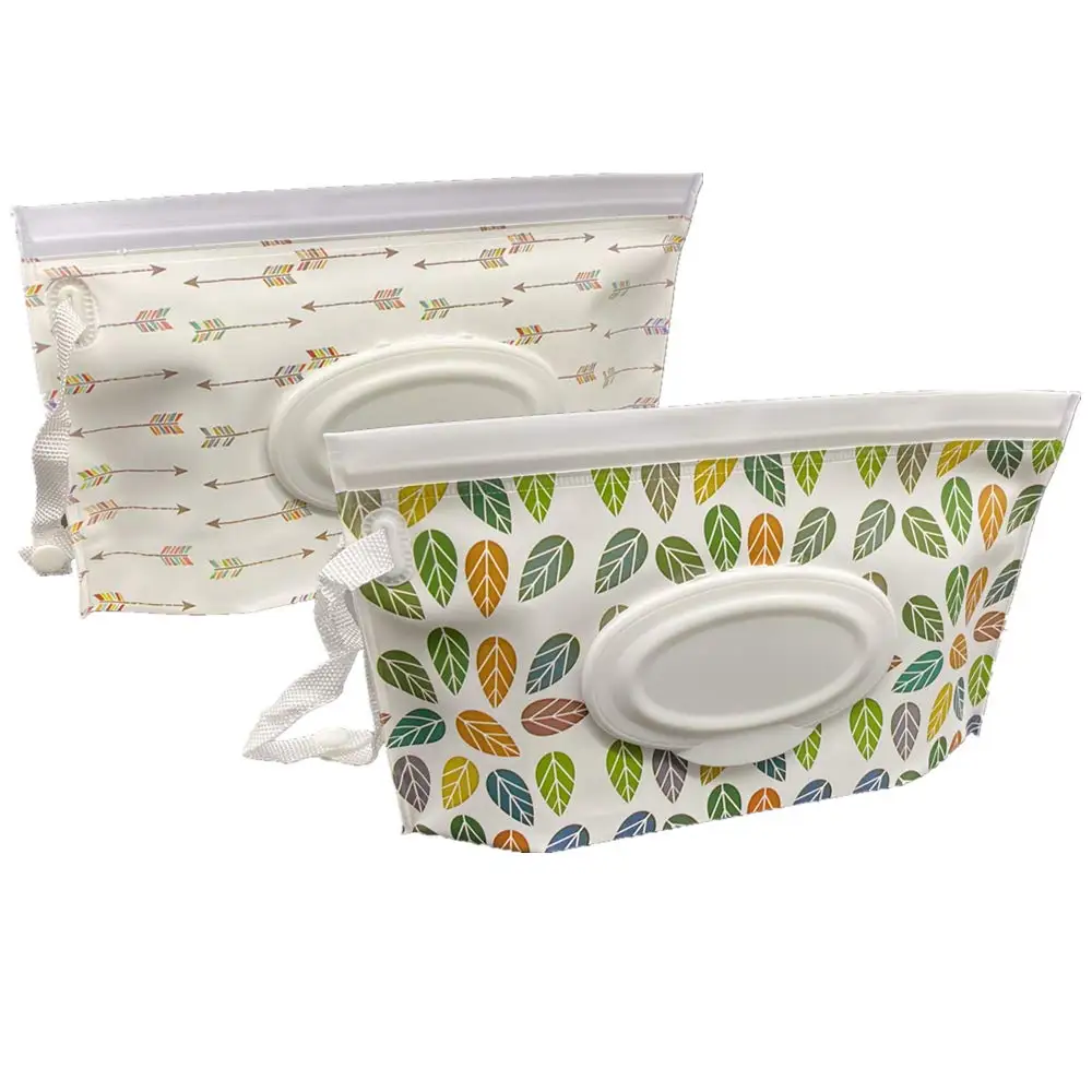 2pack Portable Tissue Bags Set Wet Wipe Holder Container, Reusable and Refillable Personal Travel Wet Wipes Dispenser Cases view 2