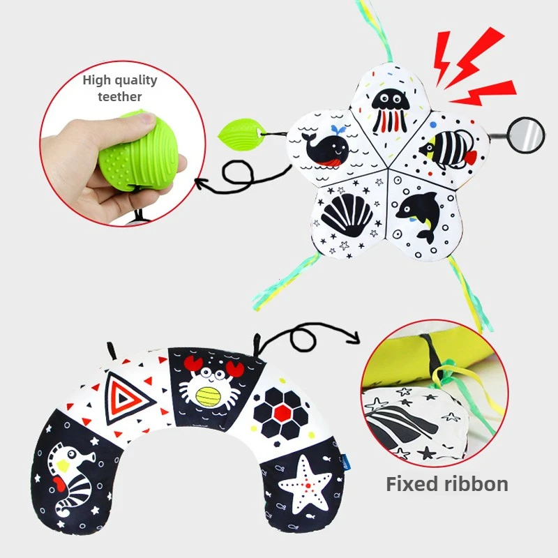 طفل البطن الوقت وسادة اللعب أسود أبيض عالية التباين ألعاب الأطفال ألعاب مونتيسوري للأطفال حديثي الولادة 0-6 6-12 12-18 أشهر