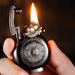 Pure Copper Armor Rocker Arm Kerosene Lighter Rotary Gyro Sculpture Design Cool Lighters Smoking Accessories Gadgets For Men