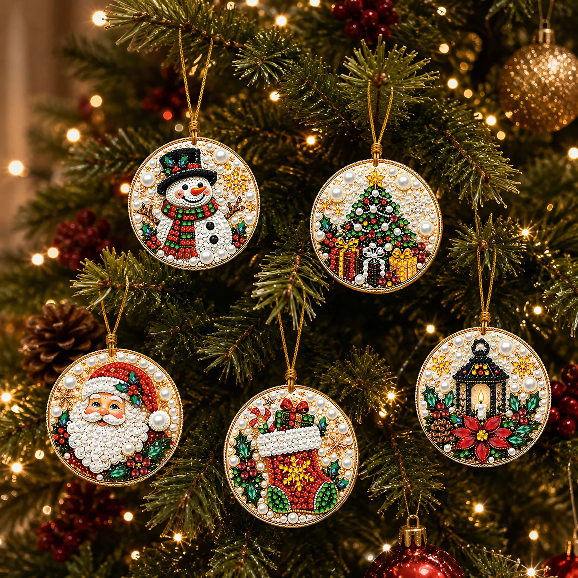 10Pcs Diamond Painting Christmas Ornaments with Multiple Themes DIY Pendant Toys Christmas Elements Christmas Tree Decoration