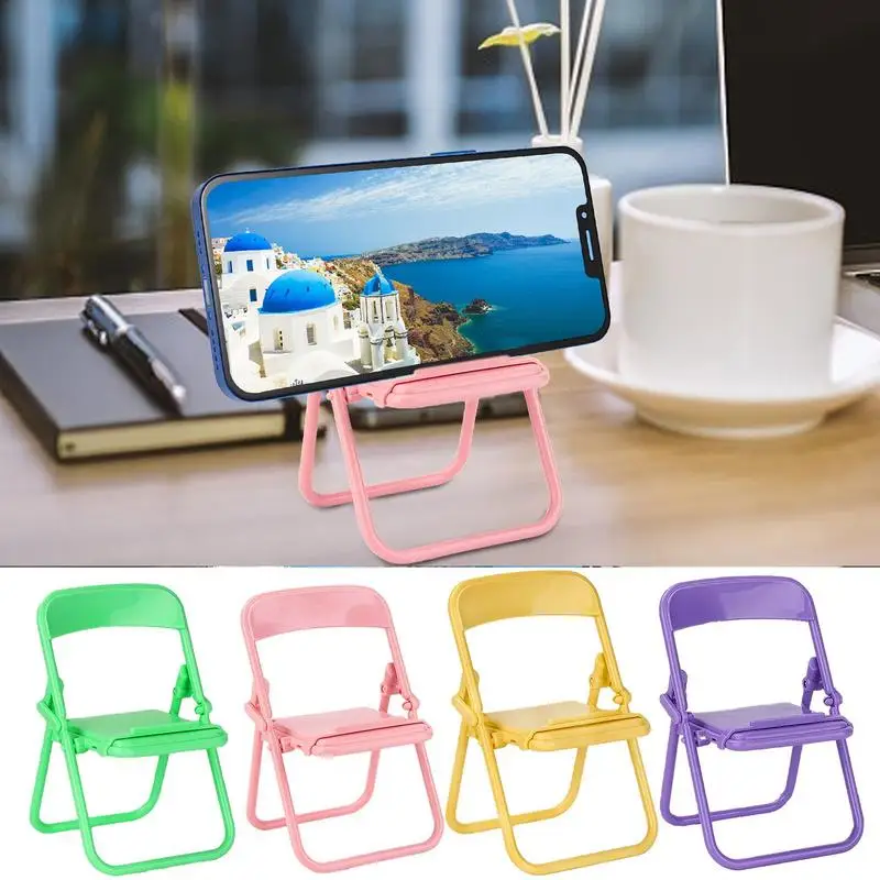 Mini Folding Chair Phone Holder Creative Desktop Cell Phone Stand Portable Miniature Foldable Chair Toys Home Office Table Decor