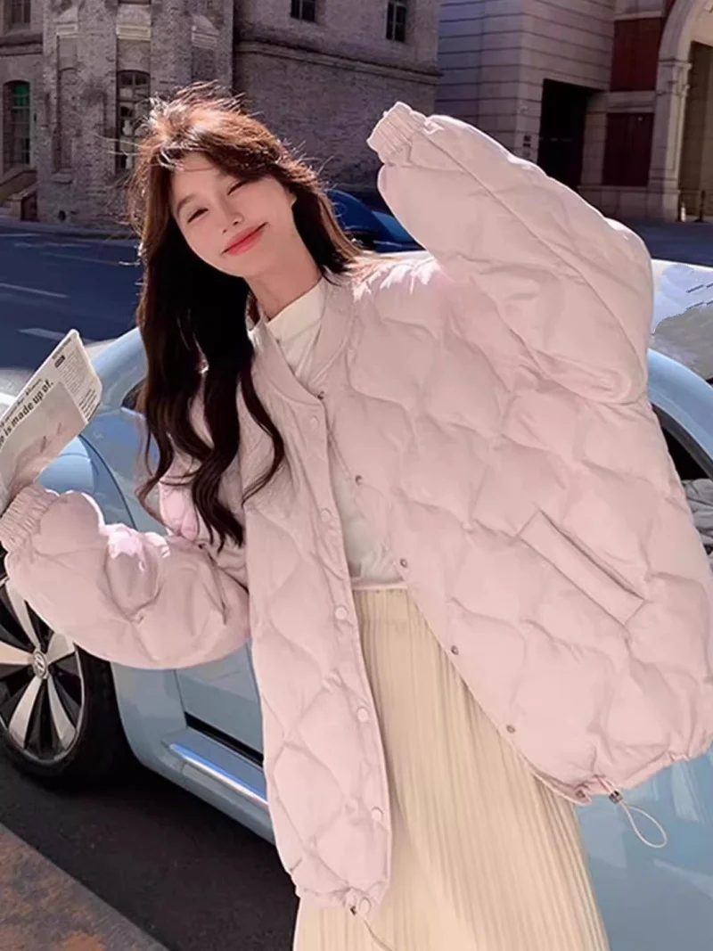 Diamond Grid Down Jacket Light And Thin Winter Short Korean Style Lazy Purple Thick Coat Casual Loose Outerwear w708