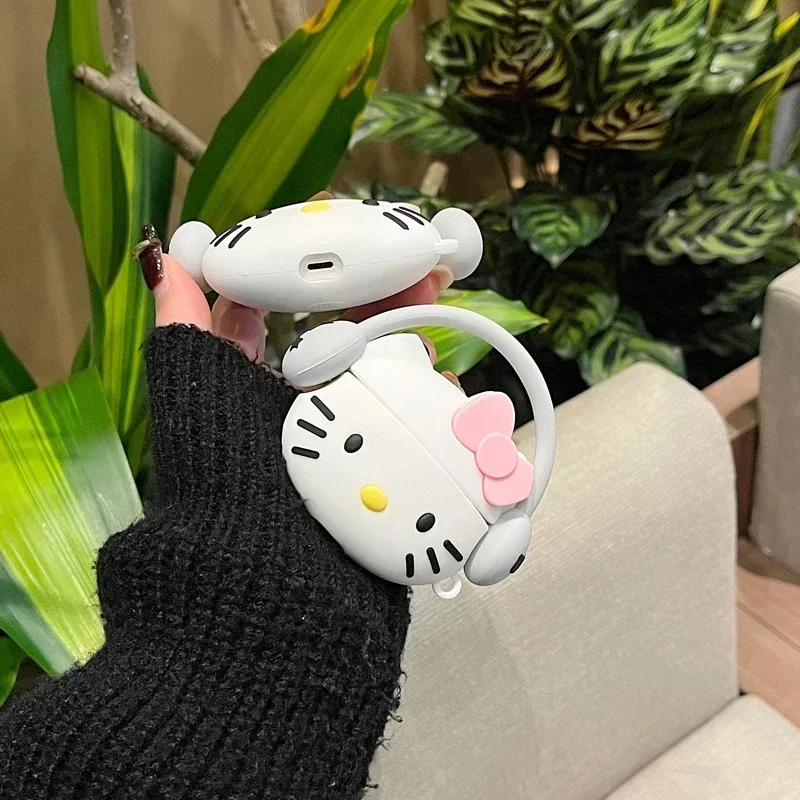 Miniso 3D Olá Kitty caso fone de ouvido estereoscópico para Airpods, fone de ouvido sem fio Bluetooth, silicone macio fone de ouvido 1, 2, 3 Pro