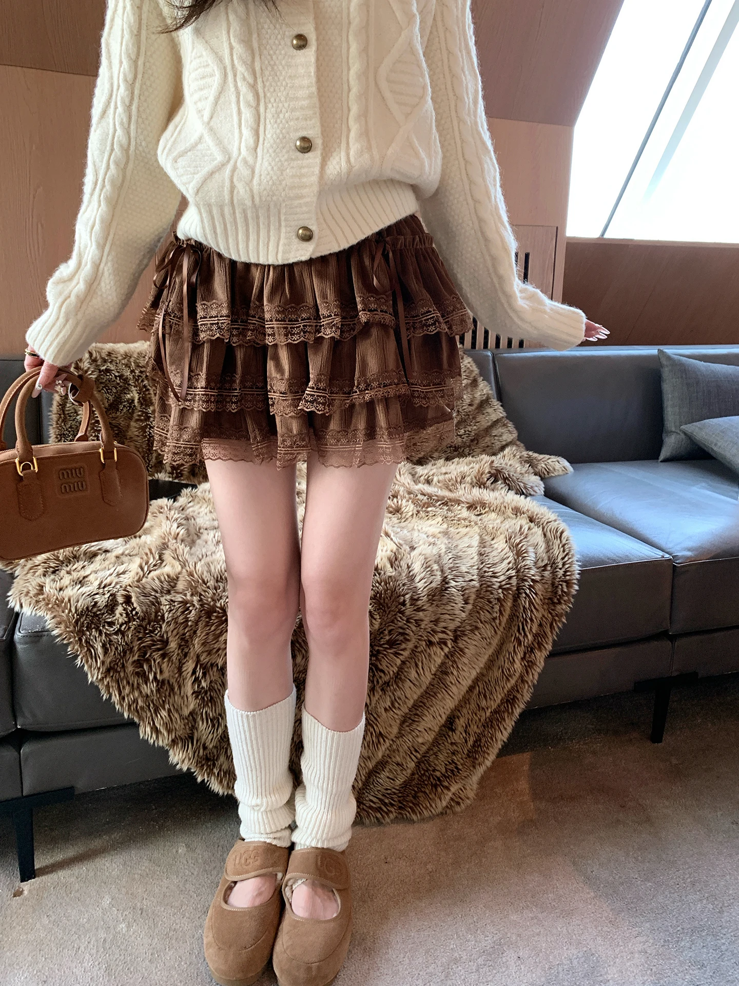 

Женская юбка Chen DaYu с высокой талией, А-силуэта, пышная, вельветовая, в пол, с кружевным декором, для работы и повседневной носки