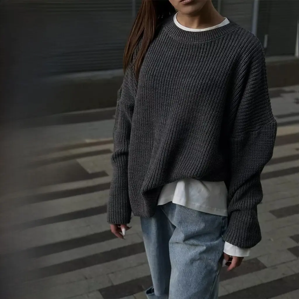 

Women's Pure Color Crew Neck Knitwear Pullover Loose Fit Spring/Autumn European American Style Knitwear