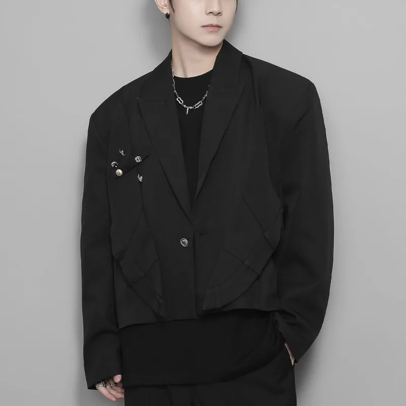 WVGA Autumn Winter Irregular Cut Patchwork Rivet Decor Niche Design Suit Coats Trendy Casual Turn-Down Collar Blazers Ins W13548