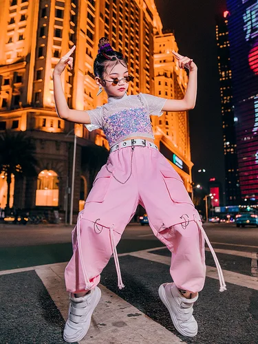 Imagen 2 del producto Traje de moda para niñas, traje de actuación, ropa de baile k-pop, ropa de baile urbano para niñas, ropa fresca para niños, baile de Jazz