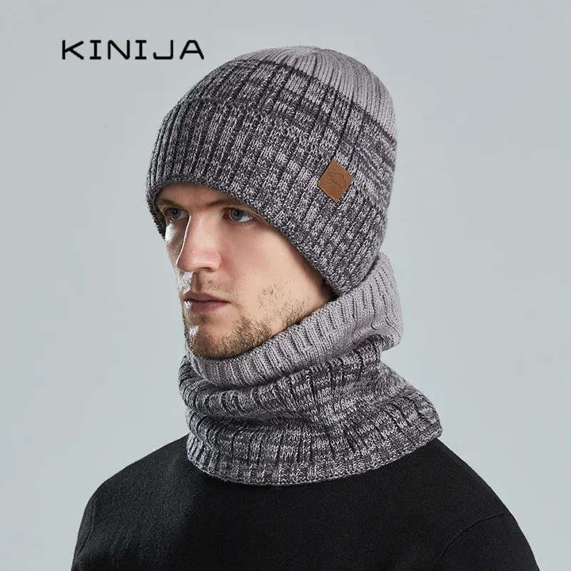 Winter Beanies Unisex Ski Cap Scarf Set Cycling Neck Warm Knitted Hat for Men Women Thick Wool Skullies Cap  Skullies Beanies