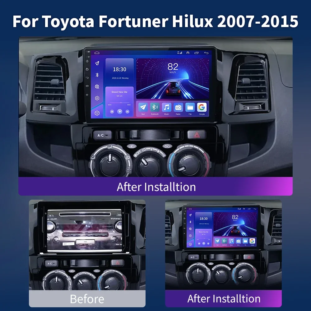 2Din Android 13 Car Radio for Toyota Fortuner 1 Hilux Revo Vigo 2005 - 2015 Multimedia Player Carplay Stereo RDS GPS DVD