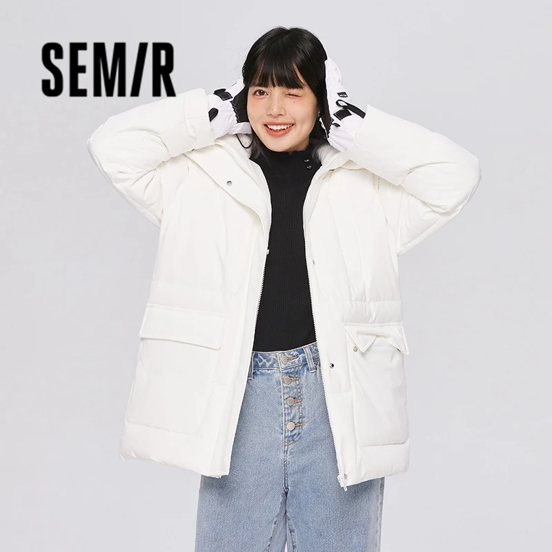 Semir Down Jacket Women Mid-Length Detachable Hooded 2023 Winter New Three-Proof Loose Warm Work Jacket