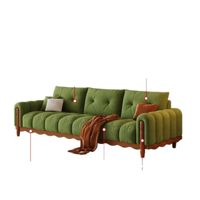French retro style medieval solid wood three-person straight row cloth sofa small apartment fabric multi-color sofa