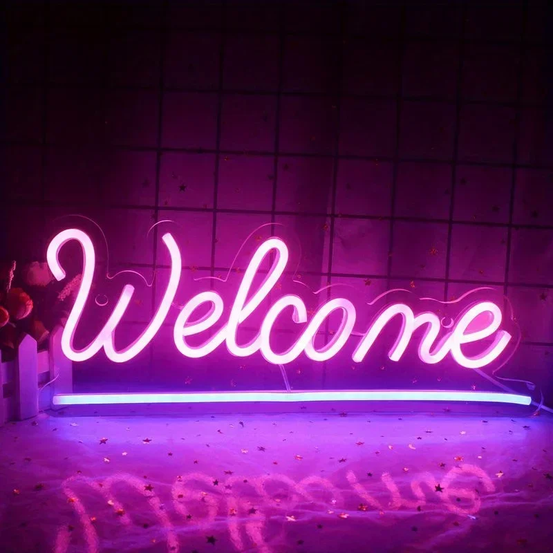 Welcome Neon Sign LED Neon Light Sign USB Night Light Store apertura Glass Window Shop Cafe Restaurant House Warming Gift Decor