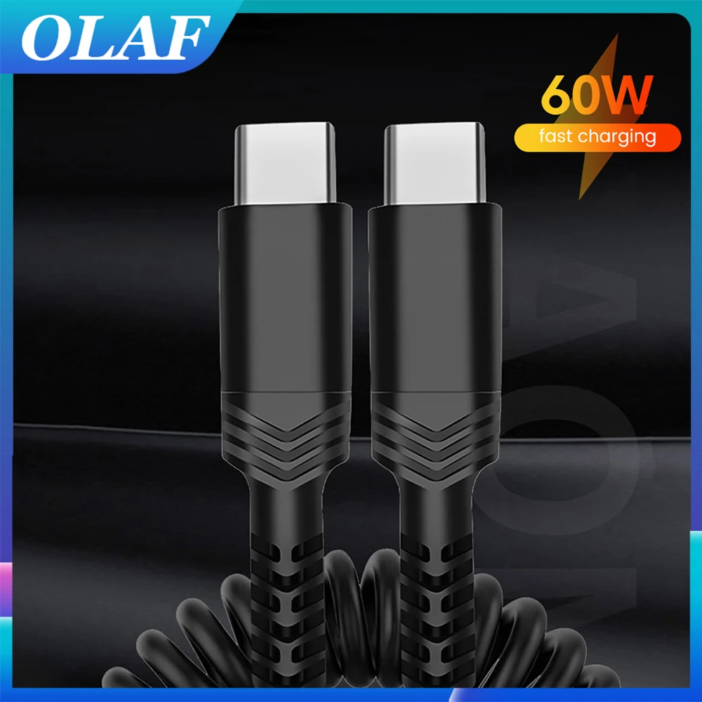 

60w Cable Dual Type C Fast Charging Data Transfer Spring Cable For iPhone 15 Pro Max Xiaomi Samsung Huawei Cellphone Accessories