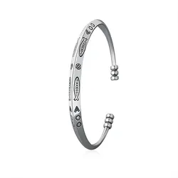 Retro 925 Silver Plated Open Cuff Bracelet For Women Men Handmade Fish Pattern Bangle Adjustable Father's Day Jewelry Accessorie