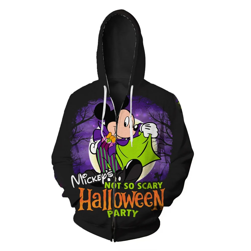 

2024 Horror Halloween Fall New Men's Sweatshirt Disney Brand Stitch and Mickey Minnie Anime 3D Printed Fashion Casual Zip Hoodie