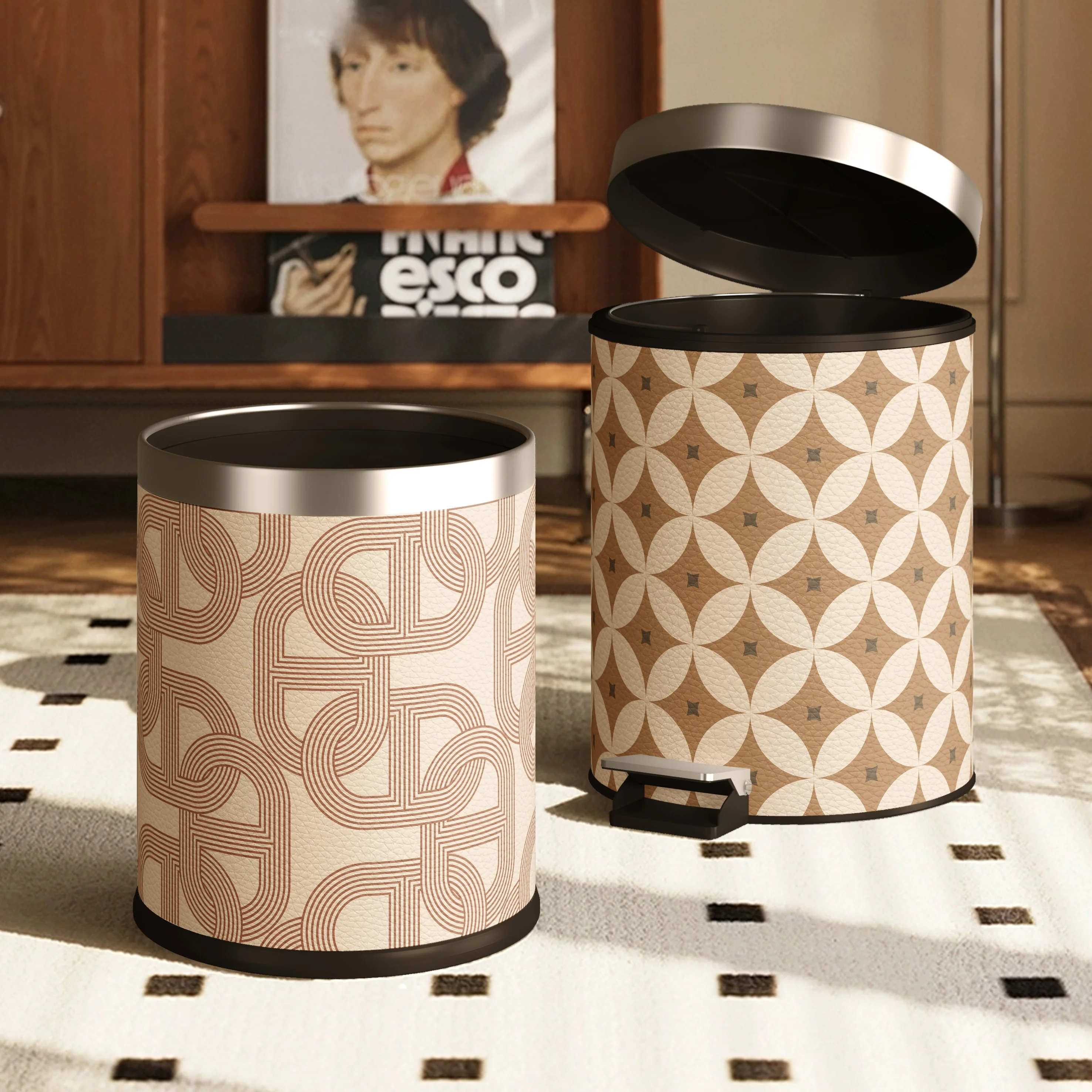 

Large Capaci Household Tra Can Kitchen Living Room Plastic Foot Pedal Open Cover Waste Bin High Aesthetic Value Luxury