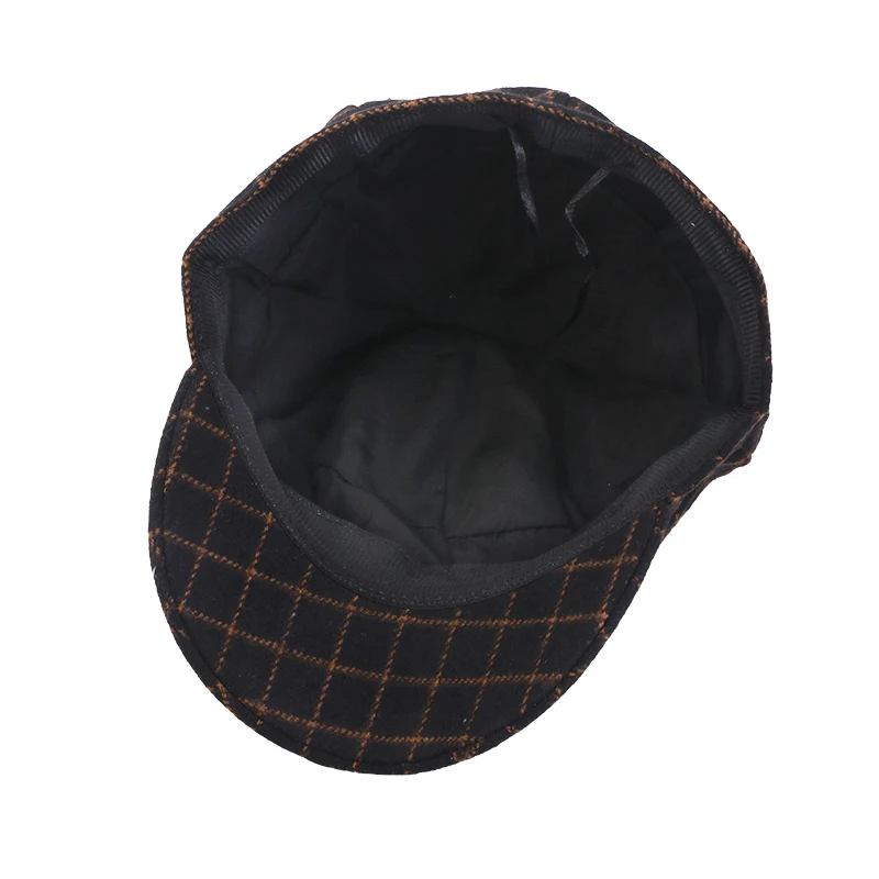 Neue britische Vintage-Newsboy-Mütze mit breiter Krempe, karierte achteckige Baskenmütze, Damen-Malerkappe, elegante Retro-Mütze für den Außenbereich – Detail 4