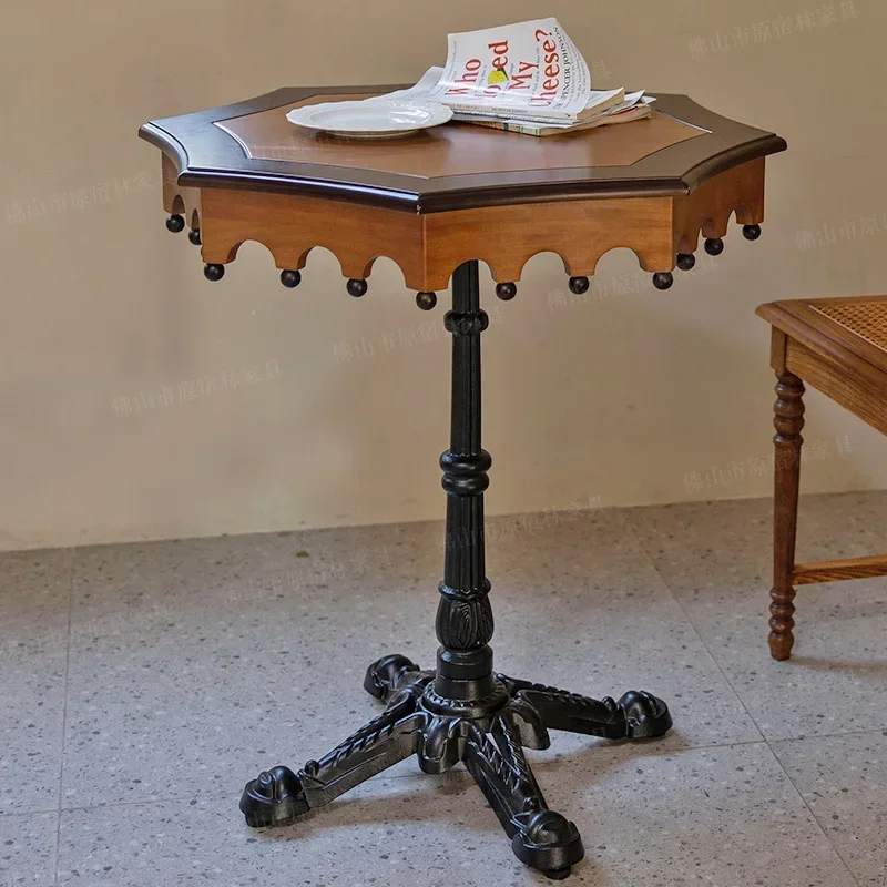 Carousel table retro solid wood polygon smalltable household French small apartment balcony teatable creativity